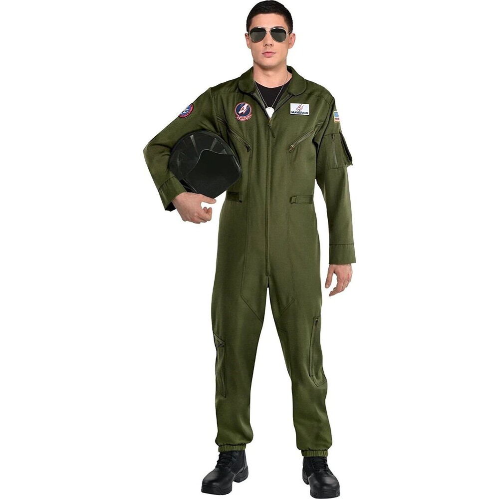 Amscan Men's Top Gun Maverick Jumpsuit Party Costume Plus XXL Green